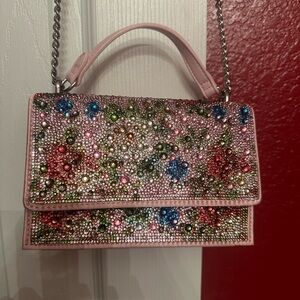 Betsey Johnson pink rhinestone floral crossbody purse